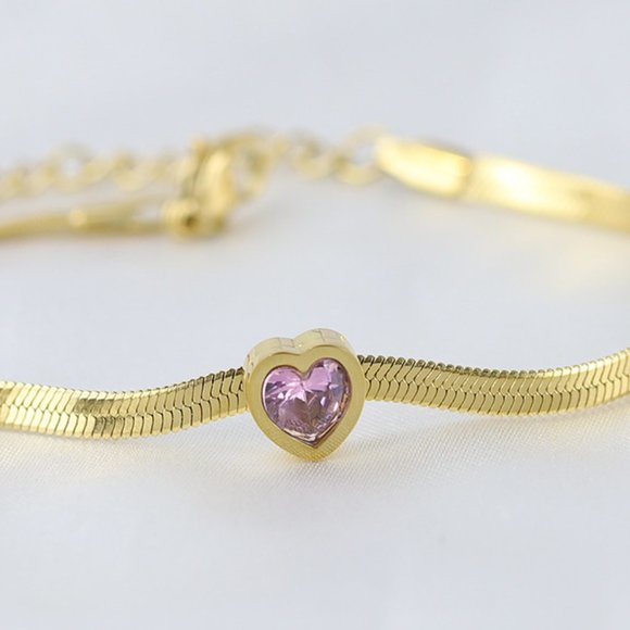 3/$35 18K Gold Plated Purple Heart Chain Bracelet Steel Rhinestone Diamond - Picture 6 of 7